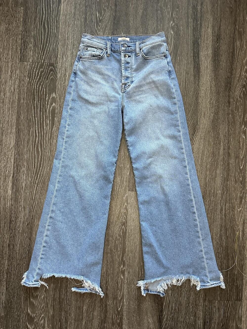 Splendid Jeans Womens 26 Light Wash Blue High Rise Wide Leg Denim Distressed Hem